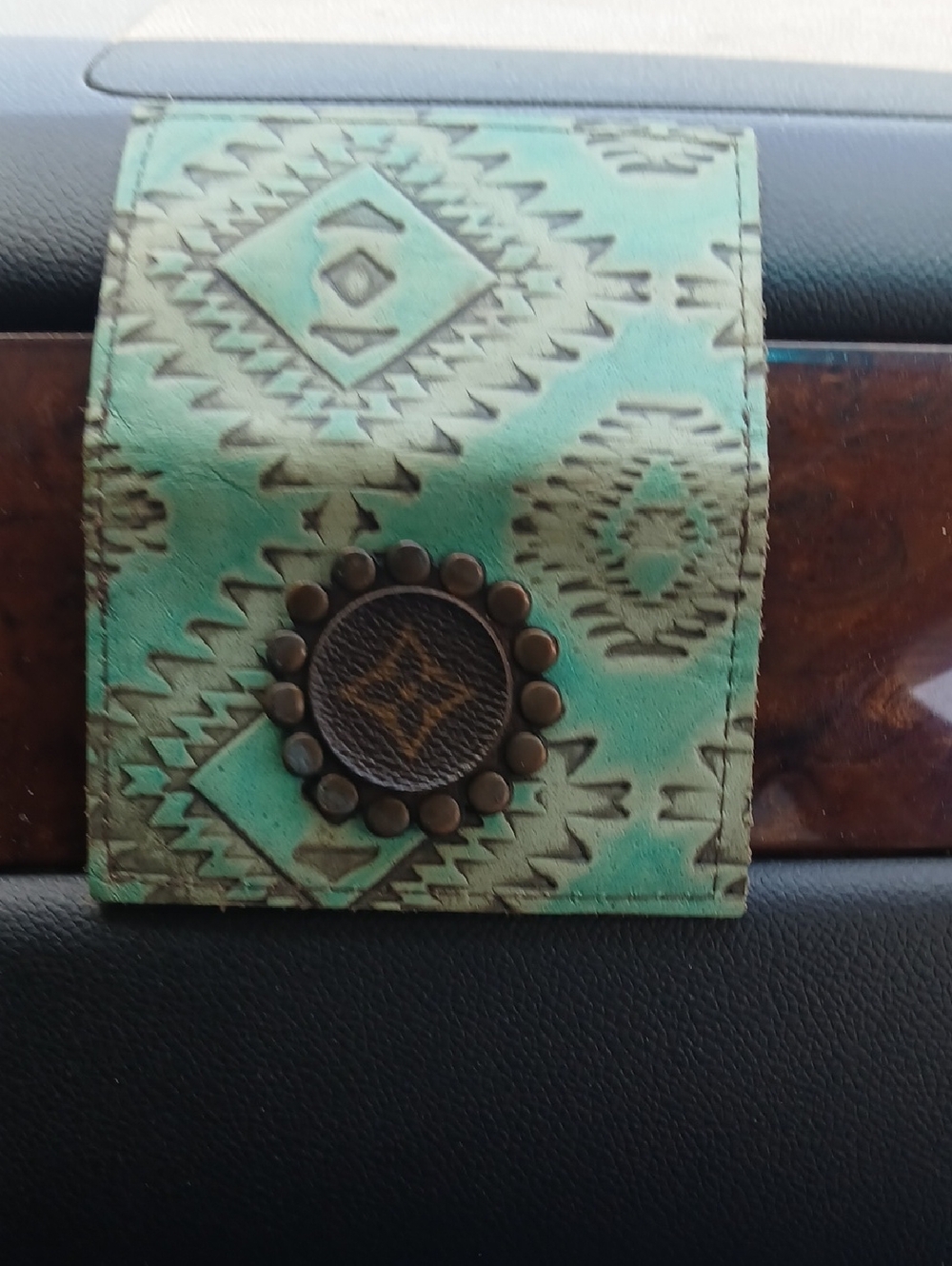 UPCYCLED Turquoise Patterned Leather with Stud Detail
